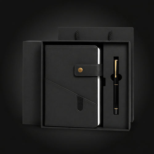 Notizbuch-Geschenkset in Schwarz mit Stift und Geschenkbox