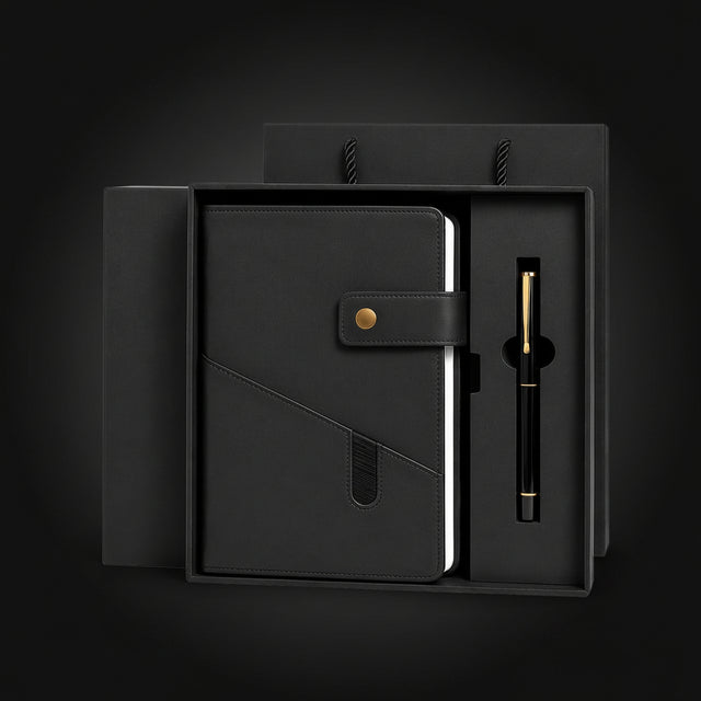 Notizbuch-Geschenkset in Schwarz mit Stift und Geschenkbox