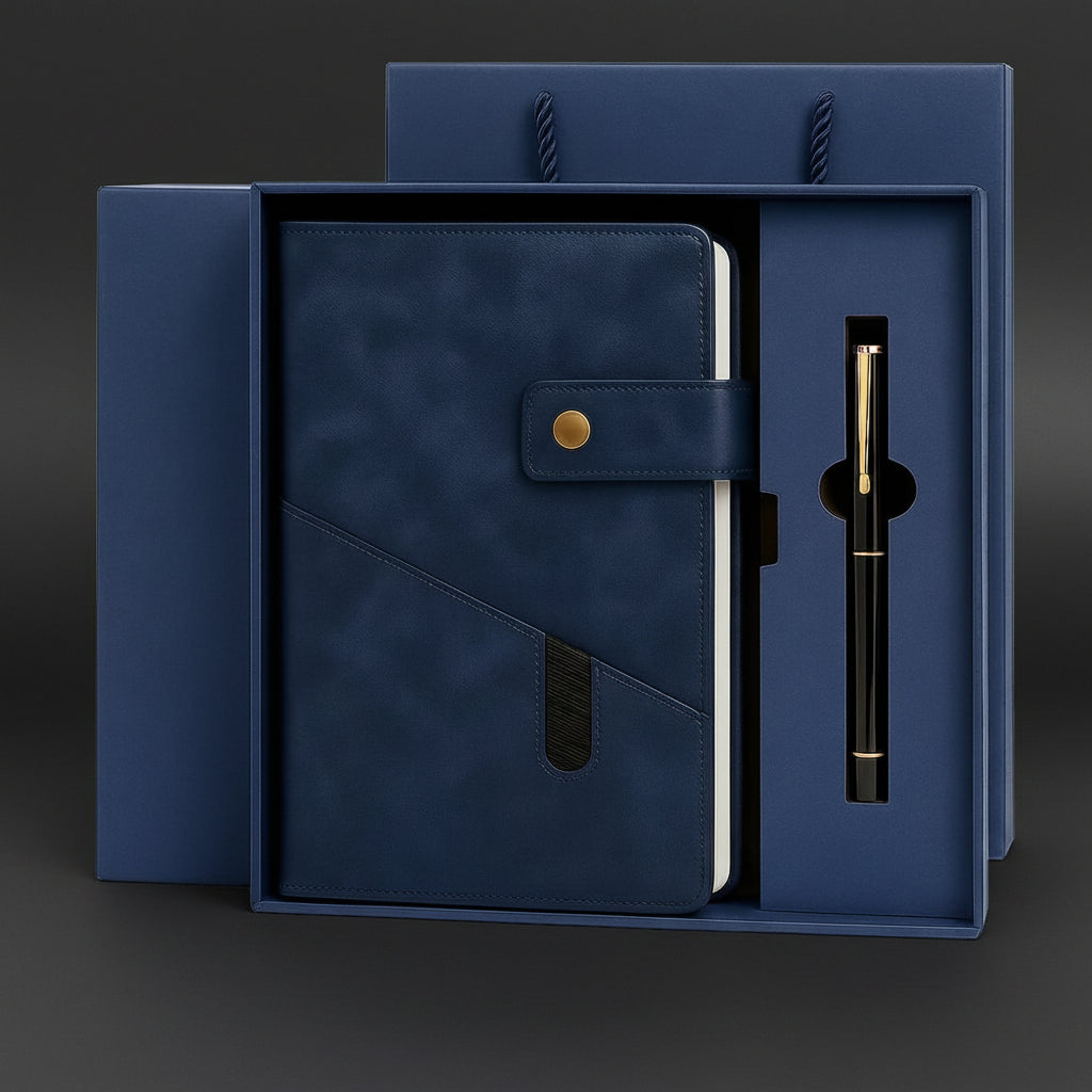 Notizbuch-Geschenkset in Blau mit Stift und Geschenkbox