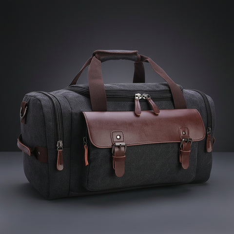 Weekender aus Canvas in Anthrazit mit braunem Lederbesatz