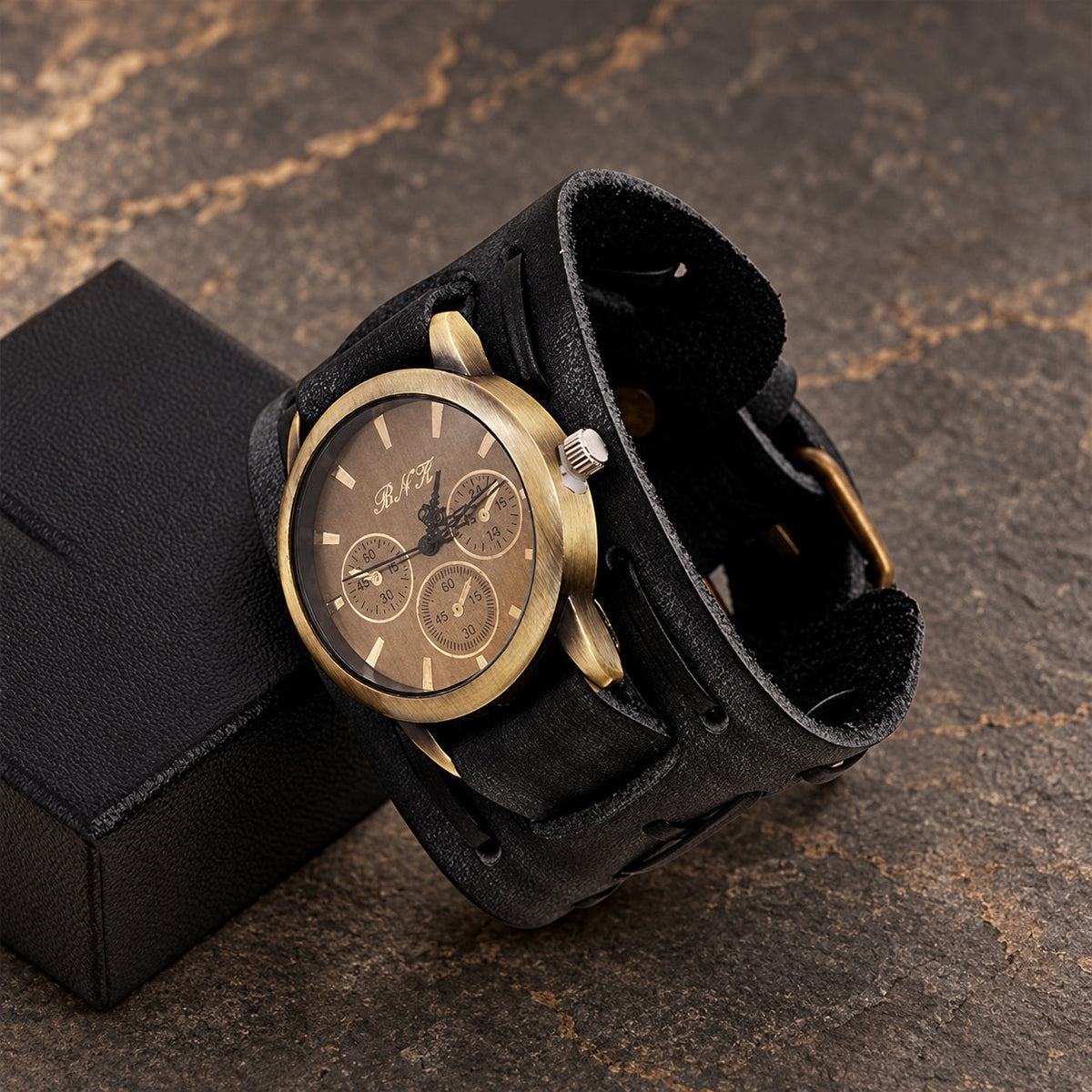 ZINKE Herren-Armbanduhr im Vintage-Stil 46 mm in Schwarz