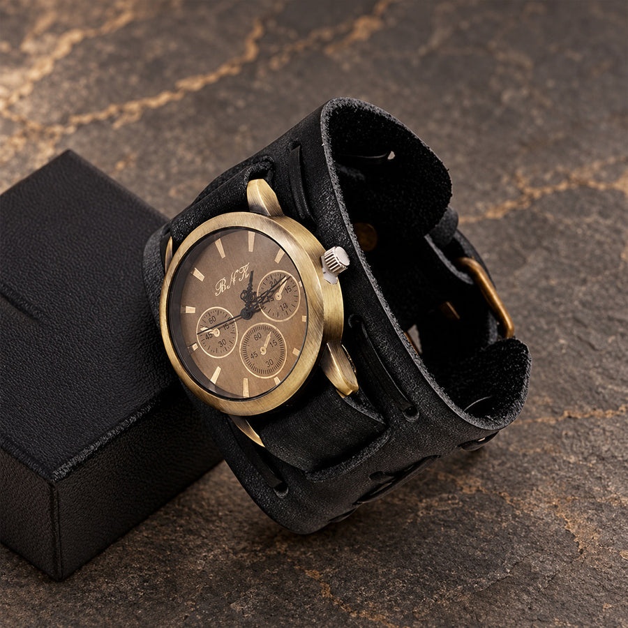 ZINKE Herren-Armbanduhr im Vintage-Stil 46 mm in Schwarz