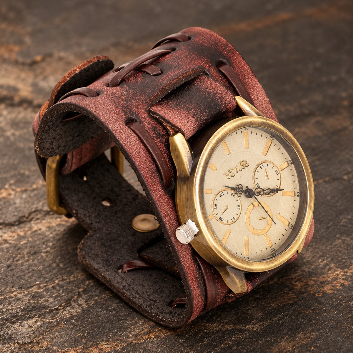 ZINKE Herren-Armbanduhr mit Weltzeitring, Detailansicht des Zifferblatts