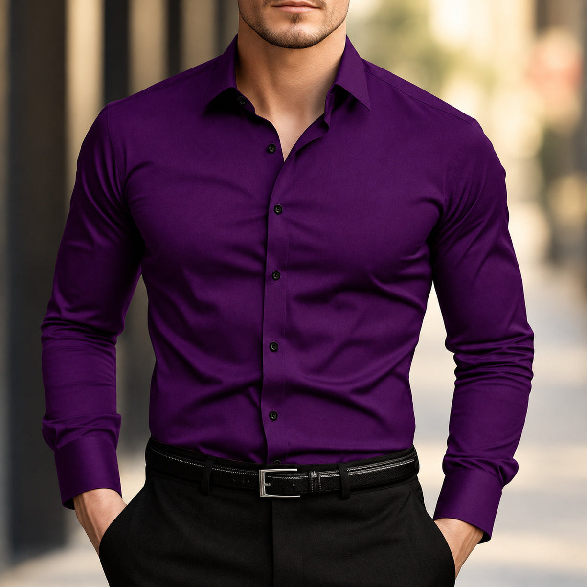 ZINKE Herren-Business-Hemd langarm in Violett meliert