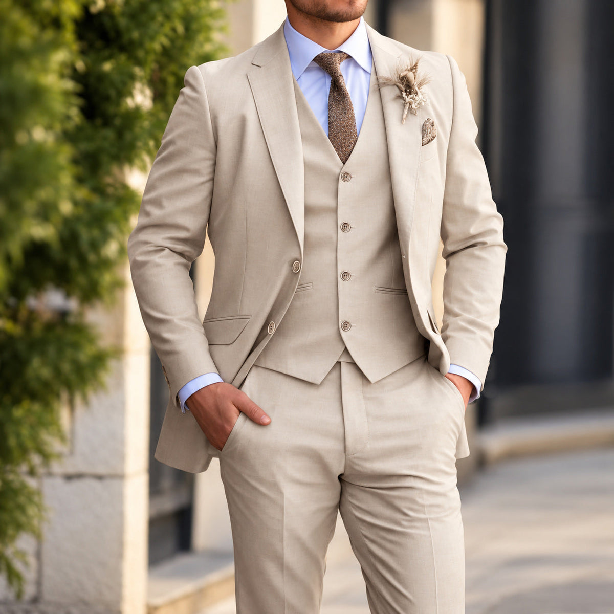 ZINKE Herren-Anzug dreiteilig Slim Fit in Beige