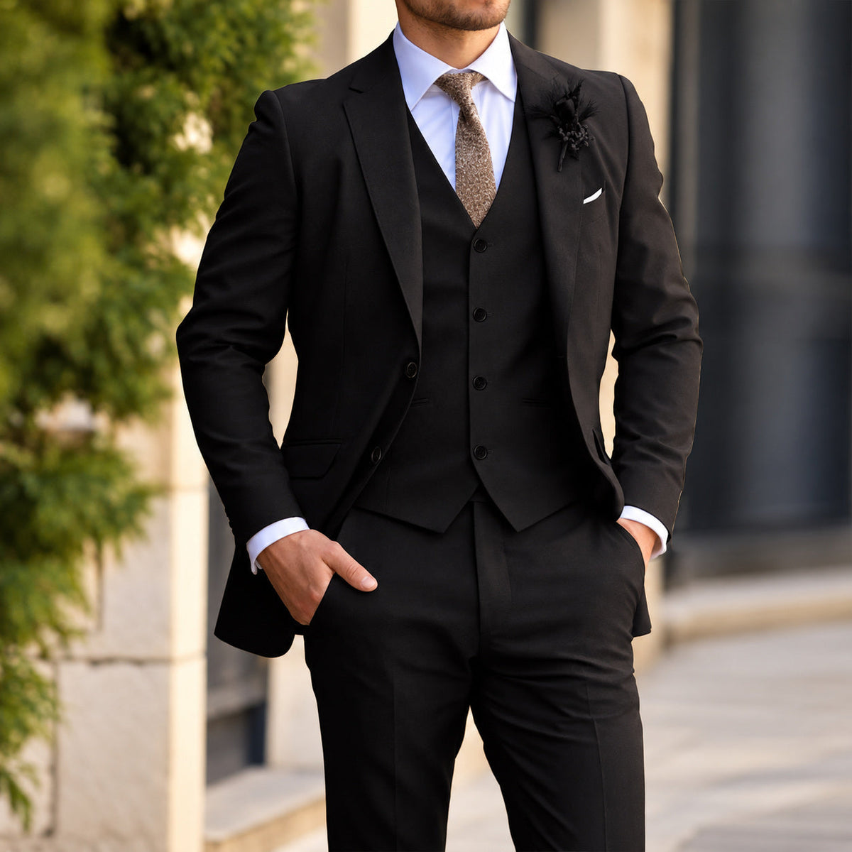 ZINKE Herren-Anzug dreiteilig Slim Fit in Schwarz