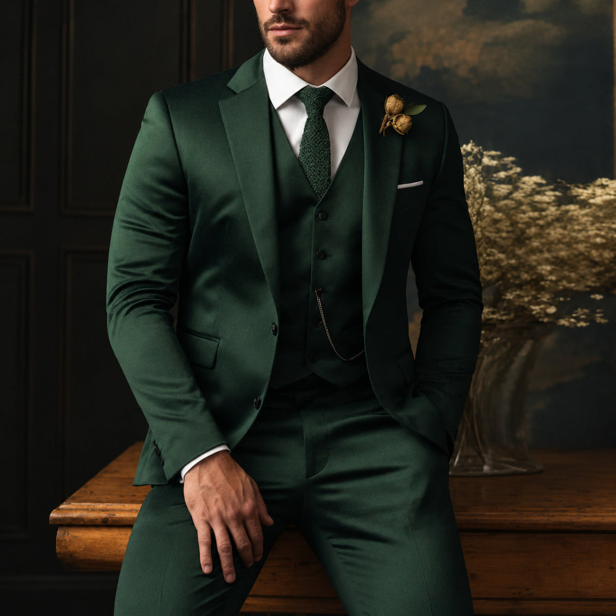 ZINKE Herren-Anzug dreiteilig Slim Fit in Dunkelgrün