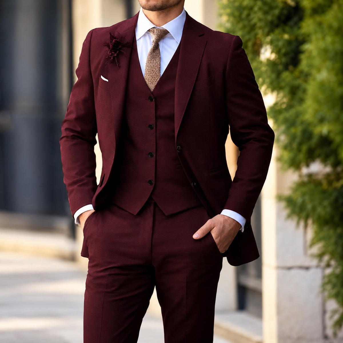 ZINKE Herren-Anzug dreiteilig Slim Fit in Bordeaux