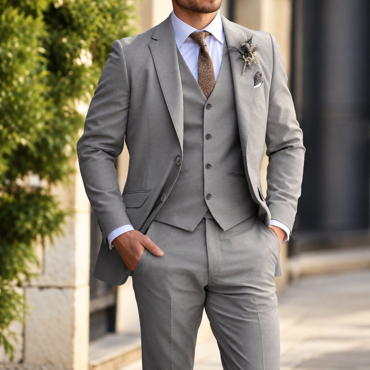 ZINKE Herren-Anzug dreiteilig Slim Fit in Grau