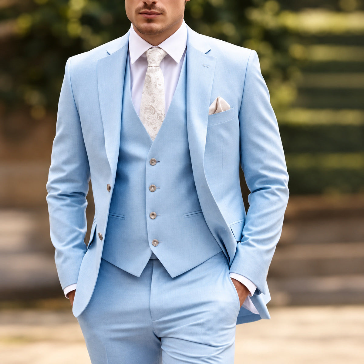 ZINKE Herren-Anzug dreiteilig Slim Fit in Hellblau