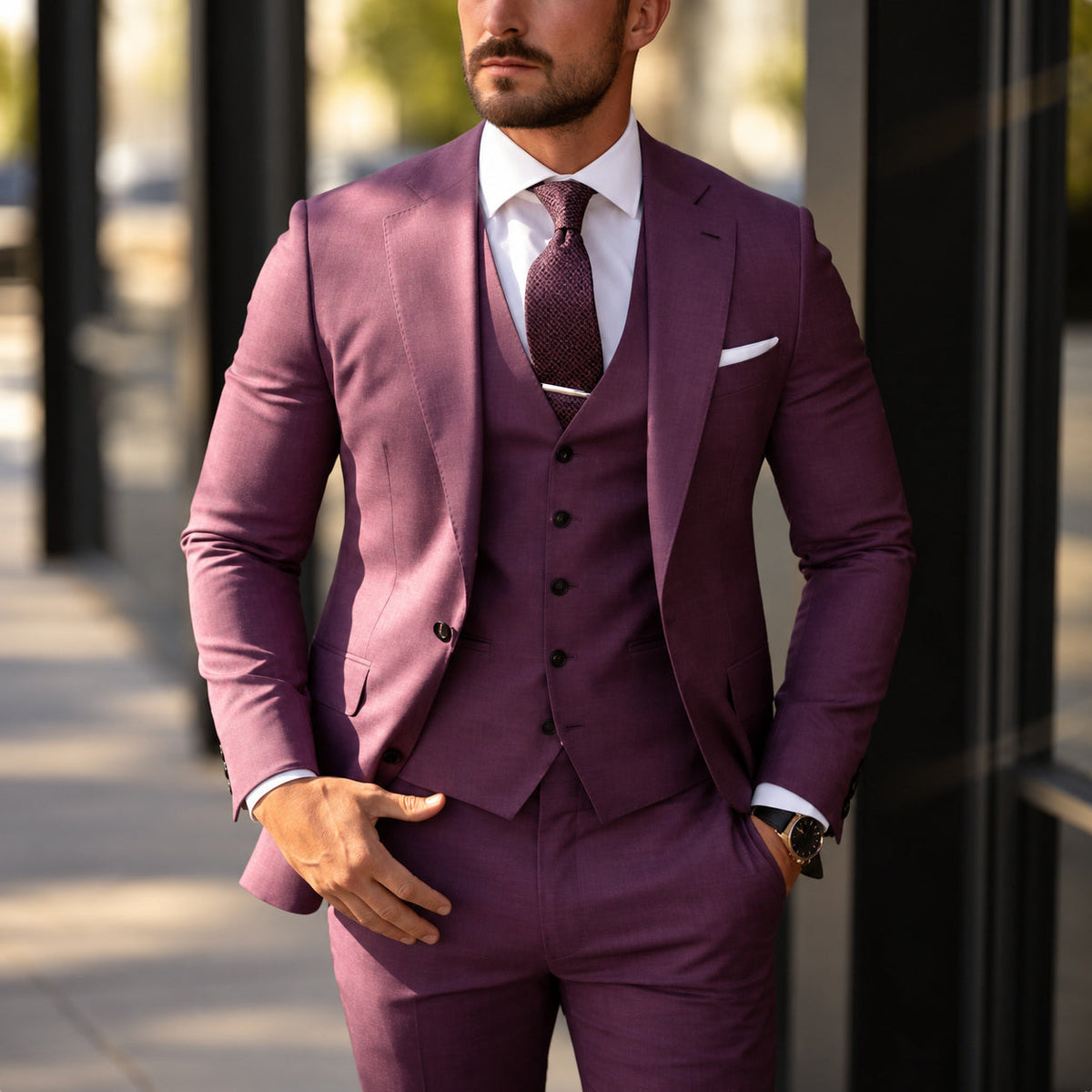 ZINKE Herren-Anzug dreiteilig Slim Fit in Violett
