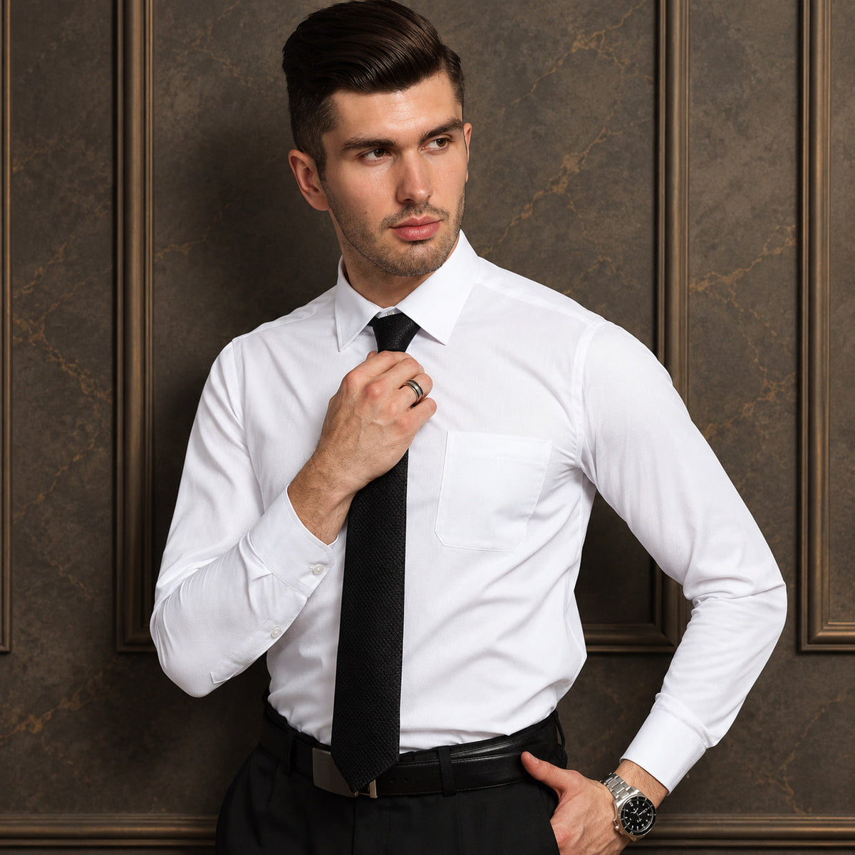 ZINKE Herren-Business-Hemd gemustert, Detailansicht von Kragen und Manschette