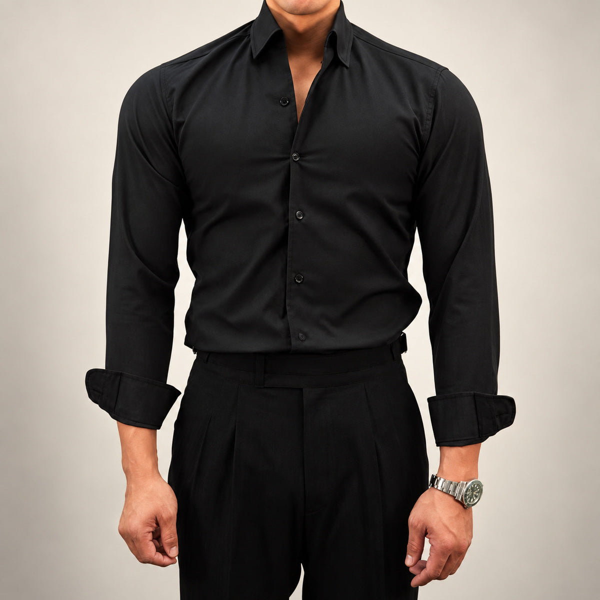 ZINKE Herren-Hemd langarm Slim Fit in Schwarz