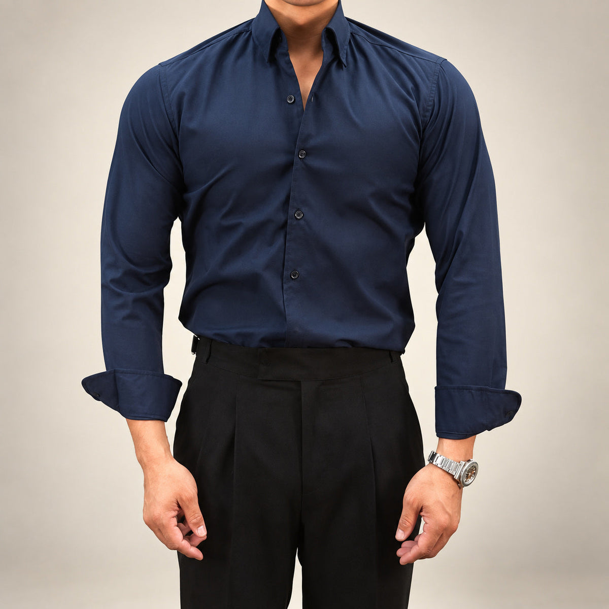 ZINKE Herren-Hemd langarm Slim Fit in Marineblau