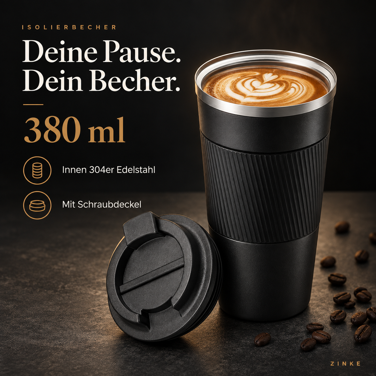 380 ml, innen 304er Edelstahl, mit Schraubdeckel