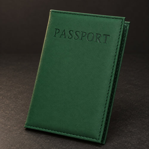 Reisepasshülle in Lederoptik in Dunkelgrün mit Prägung PASSPORT