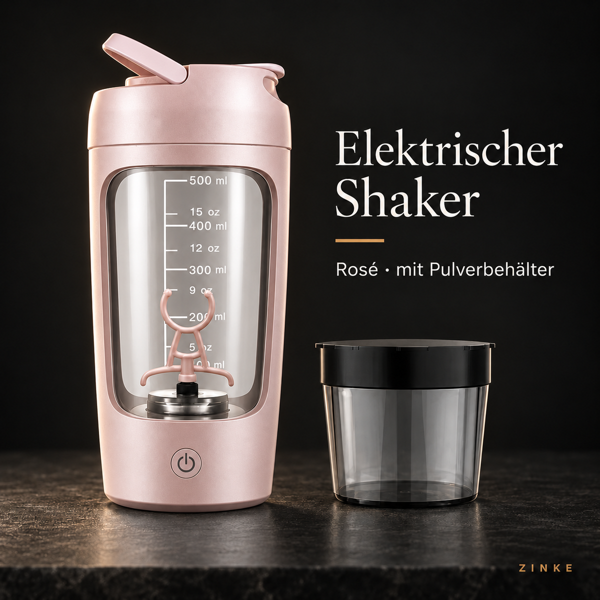 Elektrischer Shaker in Rosé mit Pulverbehälter