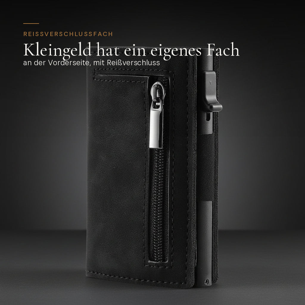 Compact Wallet mit Reißverschlussfach für Kleingeld an der Vorderseite