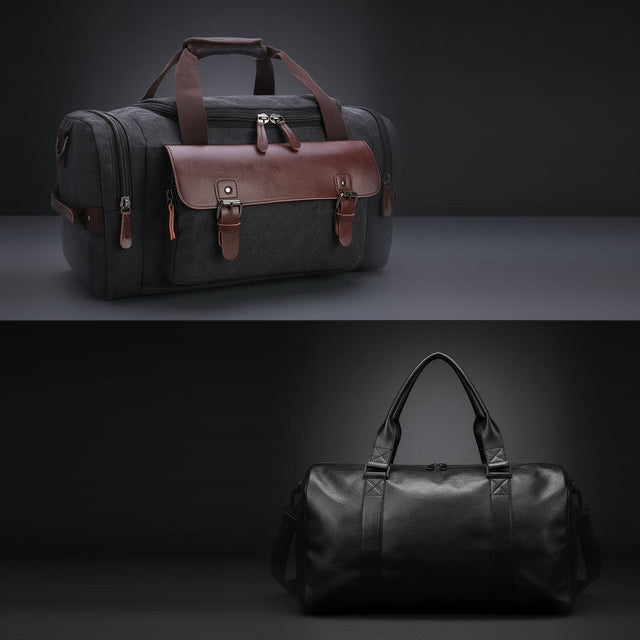 Das Unterwegs-Set: Weekender aus Canvas in Anthrazit und Sporttasche in Schwarz