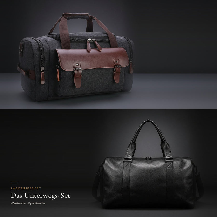 Das Unterwegs-Set: Weekender aus Canvas in Anthrazit und Sporttasche in Schwarz